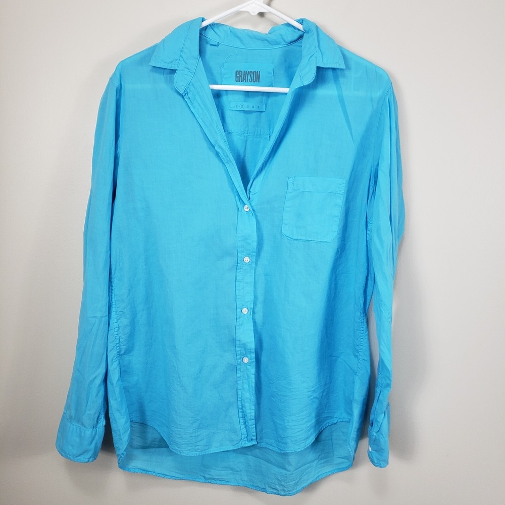 Grayson The Hero Blue button down shirt size 02 Small Cotton Womens - Picture 3 of 9